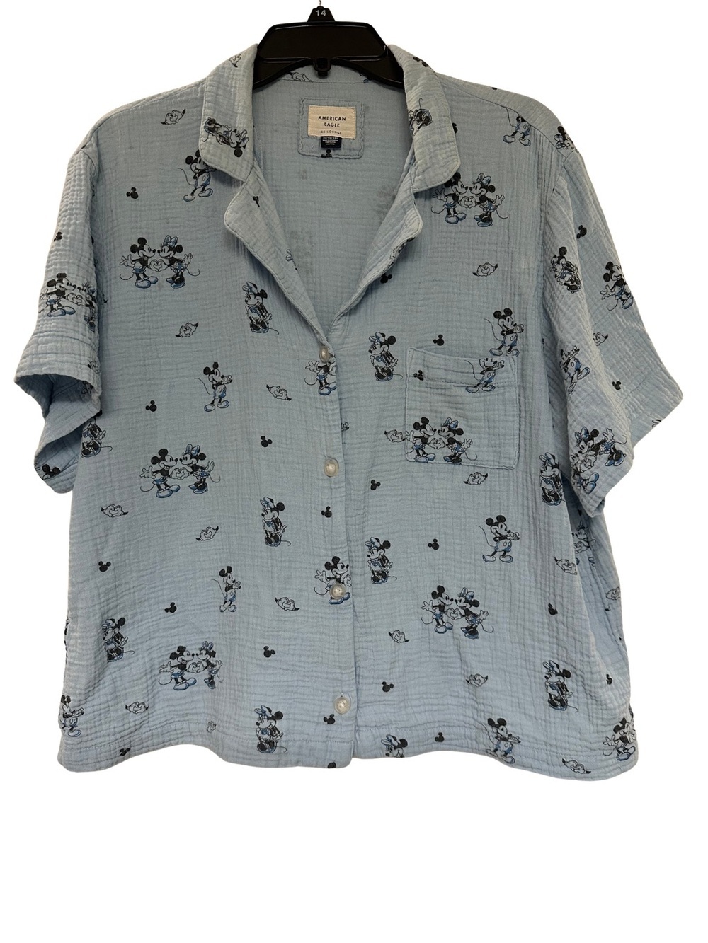 American Eagle AE women’s Disney Mickey Minnie blue cotton gauze camp shirt XL